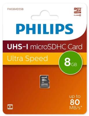 Карта памяти Philips Micro SDHC Class 10 80MB/s UHS-I 8Gb без адаптера FM08MD55B 