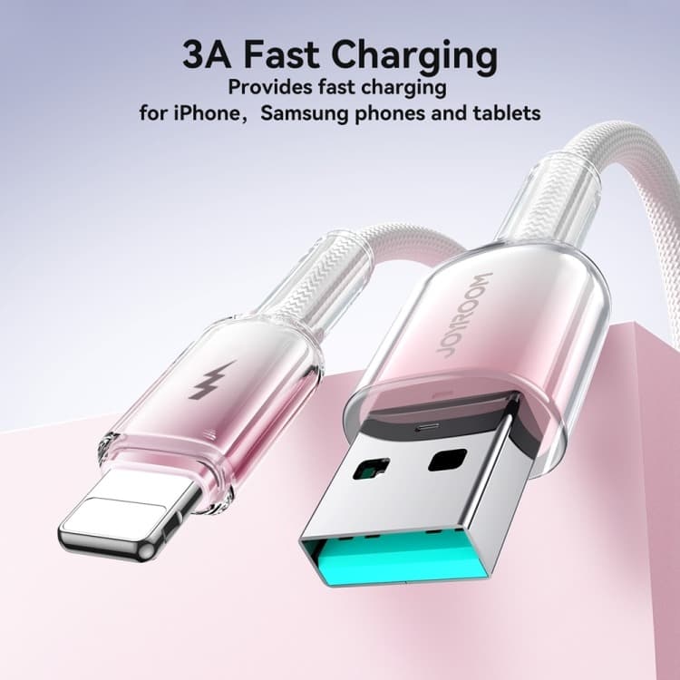 Кабель для зарядки iphone Lightning Joyroom S-A42 1.2м 3A в оплетке градиент бело-розовый Кабель для зарядки iphone Lightning Joyroom S-A42 1.2м 3A в оплетке градиент бело-розовый