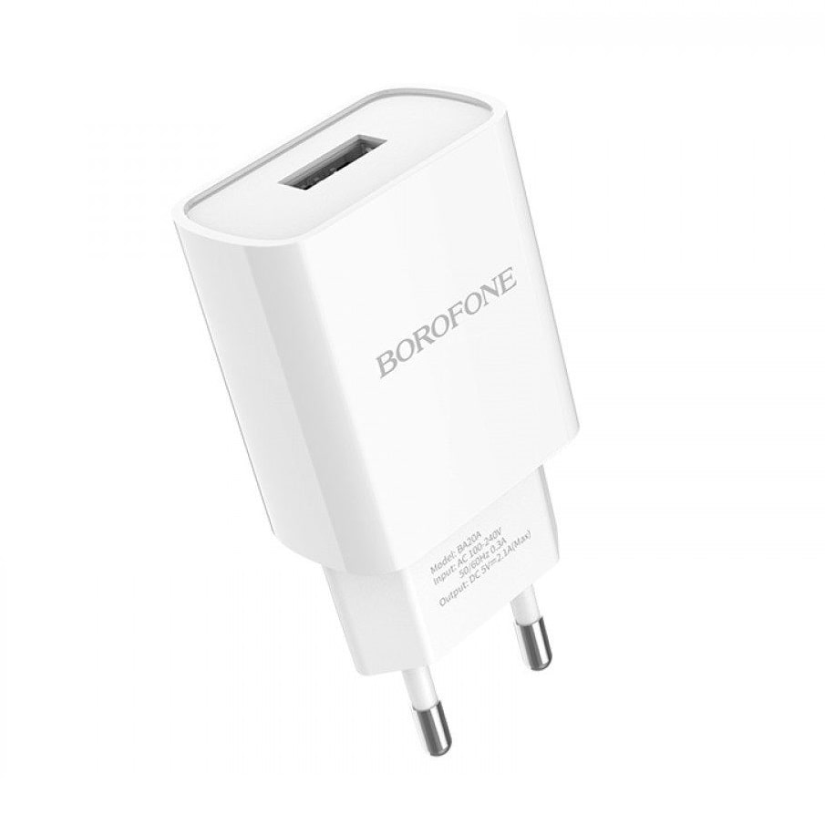 фото Сетевое зарядное устройство Адаптер Блок питания Borofone BA20A USB 2.1A белое