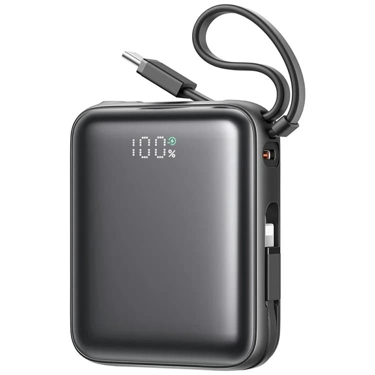 Изображение Внешний аккумулятор повербанк Power bank Joyroom JR-PBF27 10000mAh 22.5W с дисплеем и двумя встроенными кабелями черный фото Внешний аккумулятор повербанк Power bank Joyroom JR-PBF27 10000mAh 22.5W с дисплеем и двумя встроенными кабелями черный