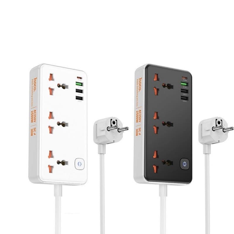 Сетевой фильтр HOCO AC8A 3 гнезда + PD 30W + 3USB 1.5м 2500W черный Сетевой фильтр HOCO AC8A 3 гнезда + PD 30W + 3USB 1.5м 2500W черный