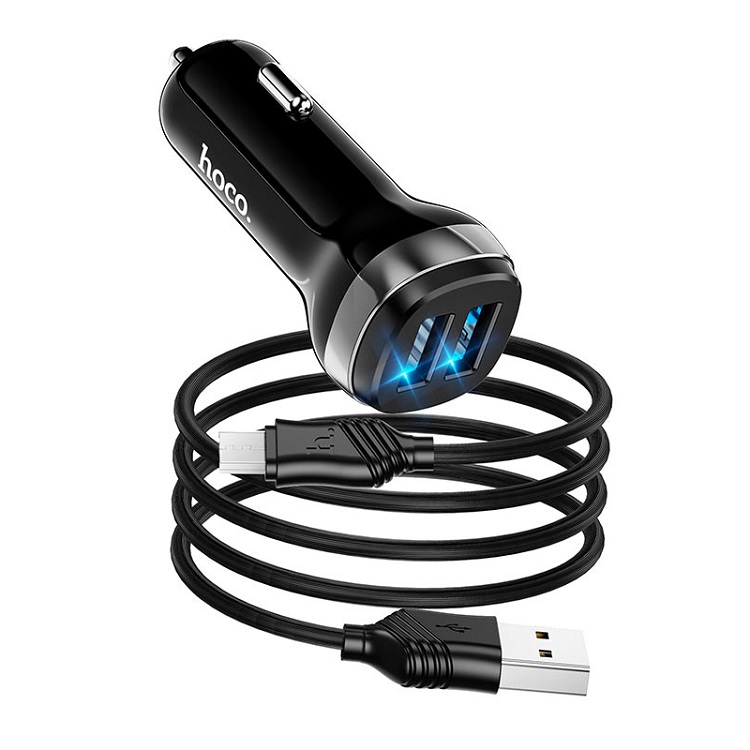 фото Автомобильное зарядное устройство + кабель Micro USB HOCO Z40 2USB 2,4A черный