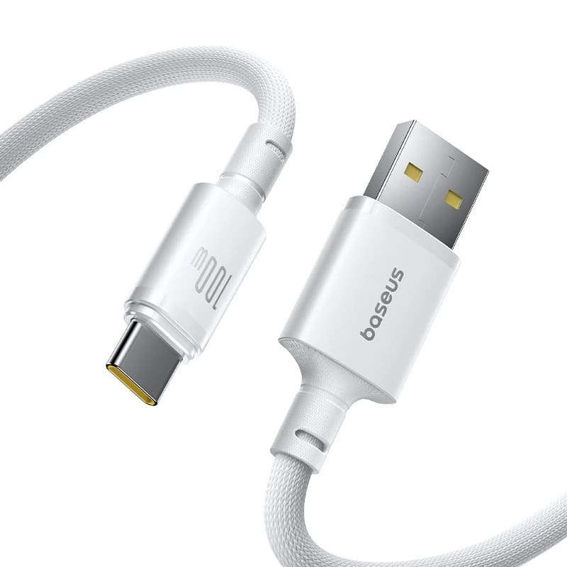 Кабель для зарядки Type-C USB Baseus E0426W03 100W/7.5W 1м в оплетке белый