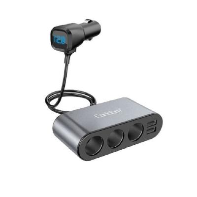 Разветвитель  ET-CS2 LED 3 прикуривателя + 2USB 2,1A черный с дисплеем