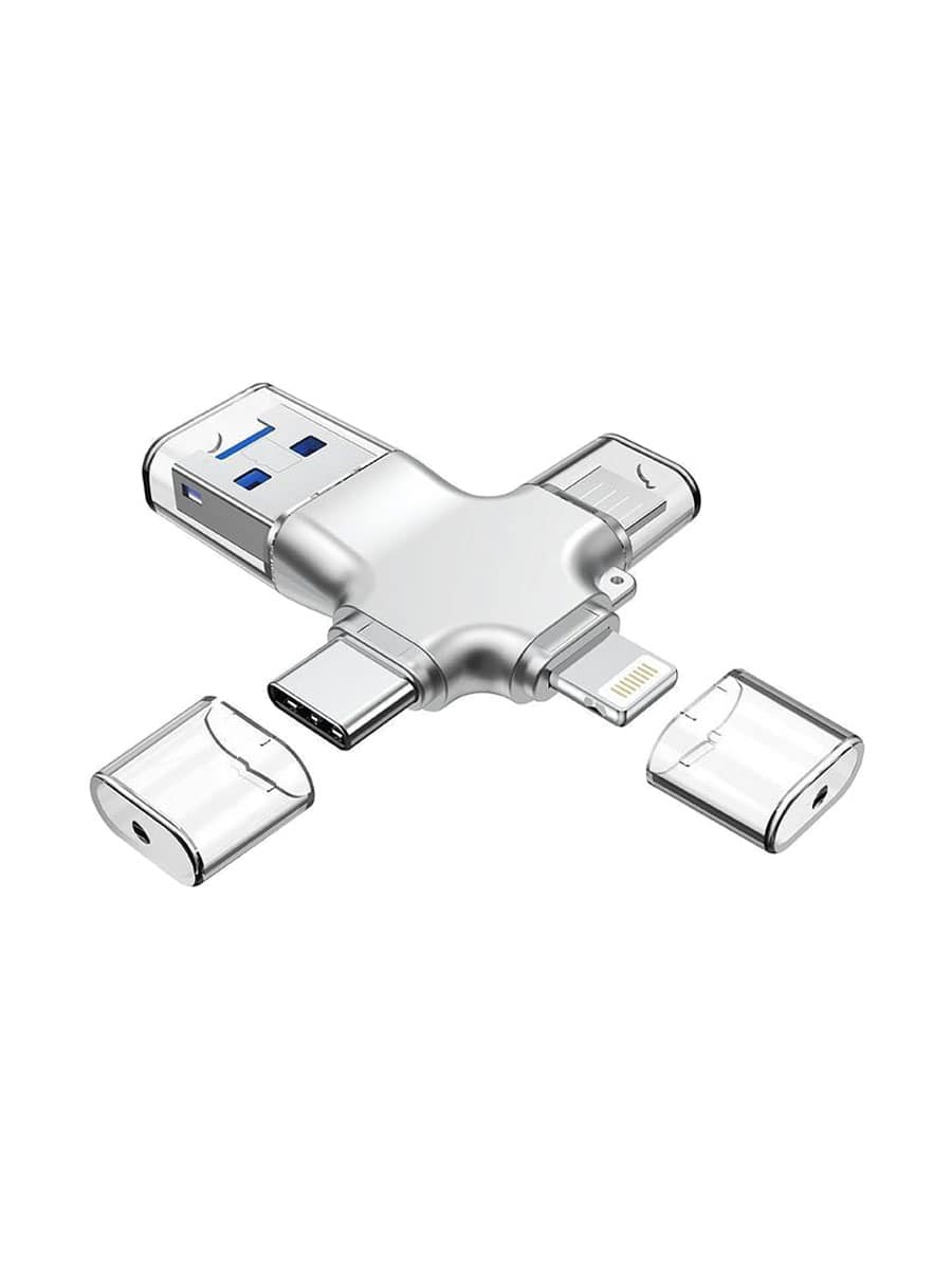 Картридер для iP Lightning/Type-C/Micro USB/USB 2.0 Borofone DHB01 4 in 1 серебро Картридер для iP Lightning/Type-C/Micro USB/USB 2.0 Borofone DHB01 4 in 1 серебро