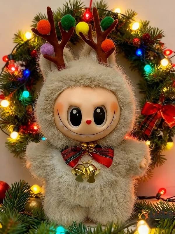 Мягкая игрушка лабу новогодняя с рожками 21см