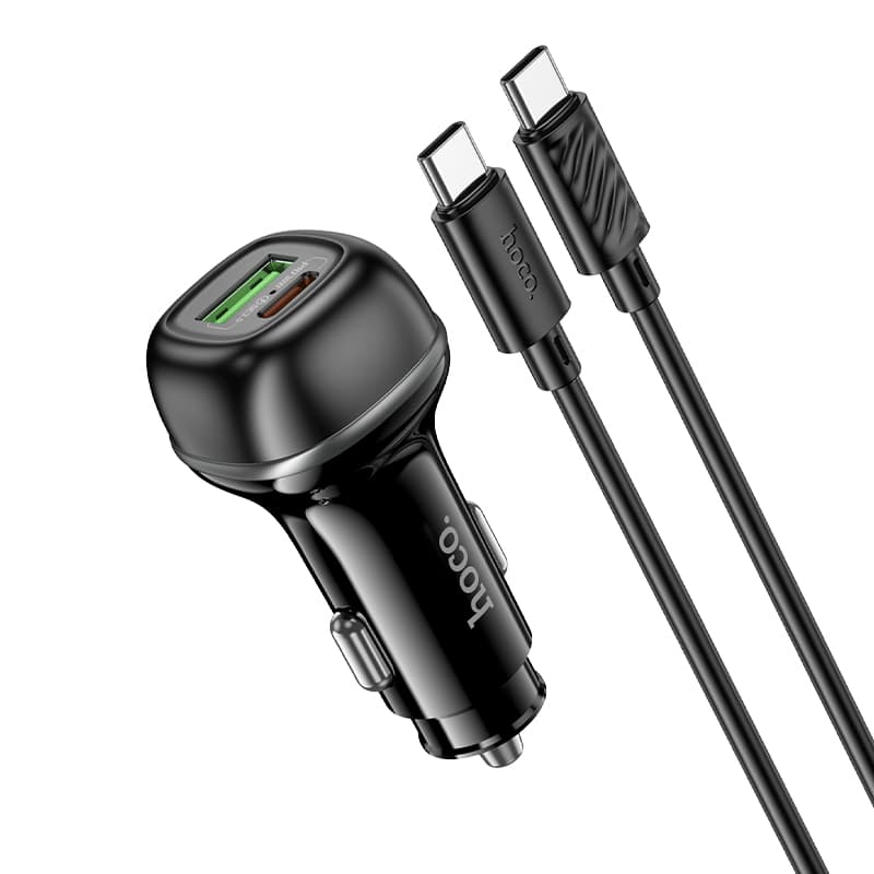 Изображение Автомобильное зарядное устройство + кабель Type-C to Type-C HOCO Z58A 48W PD 30W+QC3.0 3A 1м черный фото Автомобильное зарядное устройство + кабель Type-C to Type-C HOCO Z58A 48W PD 30W+QC3.0 3A 1м черный