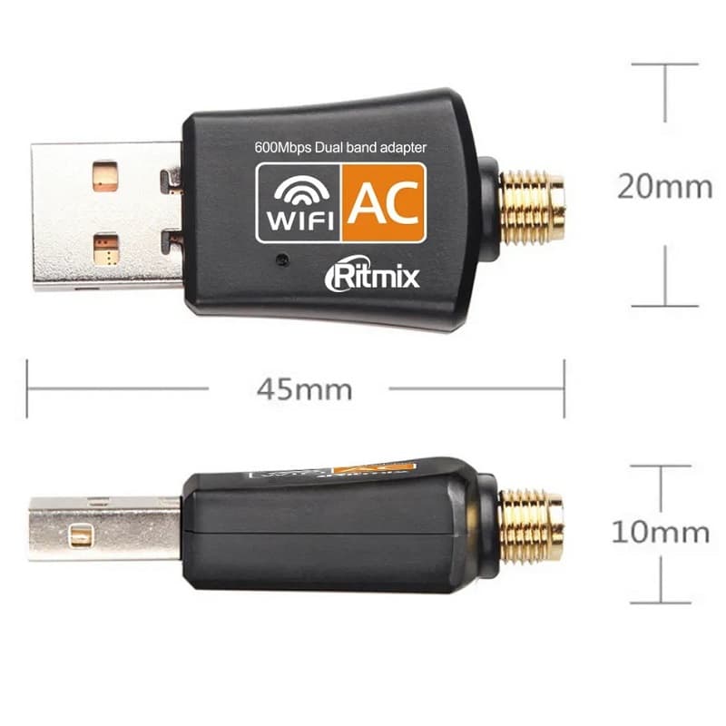 USB адаптер Wi-Fi Ritmix RWA-250 черный (USB 2.0 2.4ГГц, 5.0ГГц до 600 Мбит/с) USB адаптер Wi-Fi Ritmix RWA-250 черный (USB 2.0 2.4ГГц, 5.0ГГц до 600 Мбит/с)