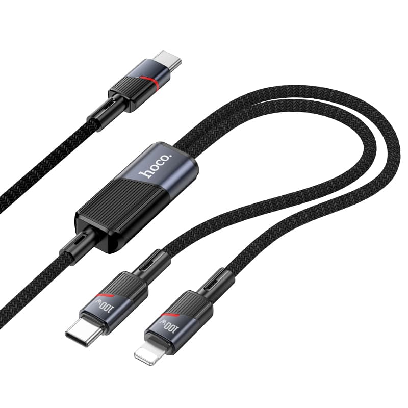 Кабель для зарядки 2 в 1 Type-C to Type-C 100W / Type-C to Lightning PD 27W HOCO U139 1.2м черный Кабель для зарядки 2 в 1 Type-C to Type-C 100W / Type-C to Lightning PD 27W HOCO U139 1.2м черный