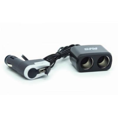 Разветвитель прикуривателя 12/24 2 выхода+USB с проводом CS213U AVS
