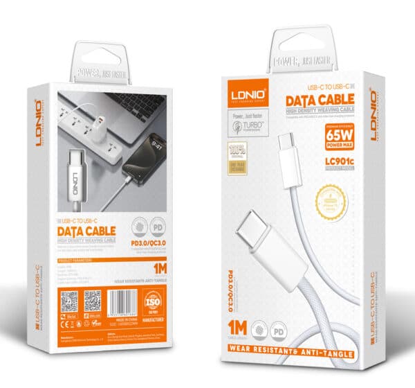 Кабель для зарядки Type-C to Type-C LDNIO LC901c PD3.0 / QC3.0 1м белый Кабель для зарядки Type-C to Type-C LDNIO LC901c PD3.0 / QC3.0 1м белый