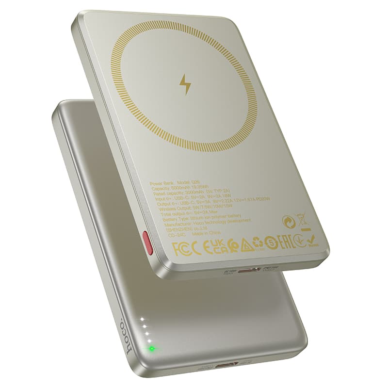 фото Внешний аккумулятор повербанк Power bank HOCO Q26 5000mAh PD 20W QC3.0 с беспроводной зарядкой и магнитом для magsafe серый металл