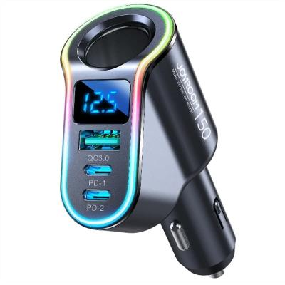 Разветвитель Joyroom JR-CL21 LED 150W 1 прикуриватель + USB QC3.0 + 2PD USB-C черный с дисплеем