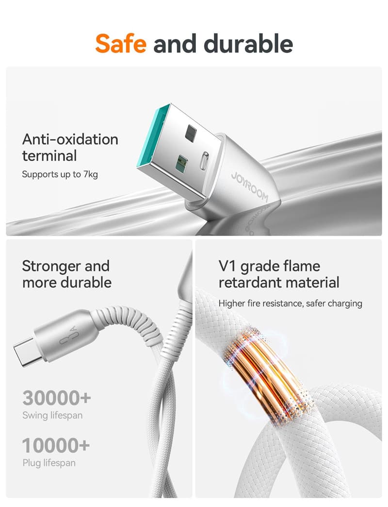 Кабель для зарядки Type-C USB Joyroom S-A51 1.2м 3A в нейлоновой оплетке светло-серый Кабель для зарядки Type-C USB Joyroom S-A51 1.2м 3A в нейлоновой оплетке светло-серый
