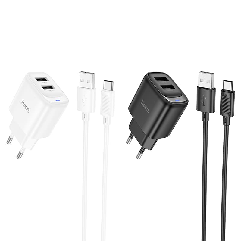 Изображение Сетевое зарядное устройство + кабель Type-C HOCO C141A 2USB 2.1A 1м белый фото Сетевое зарядное устройство + кабель Type-C HOCO C141A 2USB 2.1A 1м белый