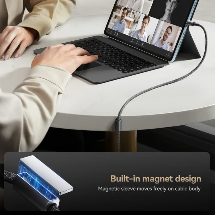 Кабель для зарядки iP Lightning to Type-C Joyroom S-A50 PD 30W 1.2м с магнитным самоклеющимся держателем в оплетке темно-серый Кабель для зарядки iP Lightning to Type-C Joyroom S-A50 PD 30W 1.2м с магнитным самоклеющимся держателем в оплетке темно-серый