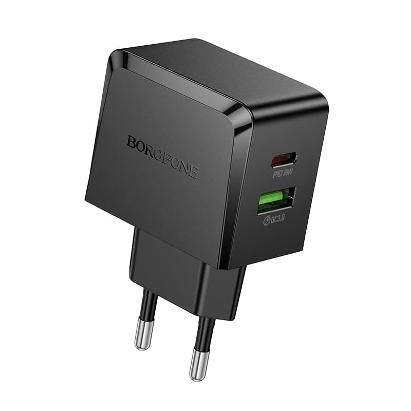 фото Сетевое зарядное устройство Адаптер Блок питания Borofone BAS61A PD 30W+QC3.0 18W / Type-C+USB-A черный
