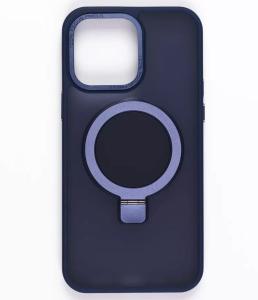 Чехол накладка для iphone 13/14 (6.1) Brauffen силикон+пластик с магнитом для magsafe и кольцом держателем прозрачно-матовая темно-синяя