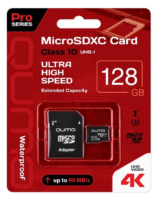 Изображение Карта памяти QUMO MicroSDXC Class 10 90/70Mb/s UHS-I U3 Pro seria 3.0 128Gb