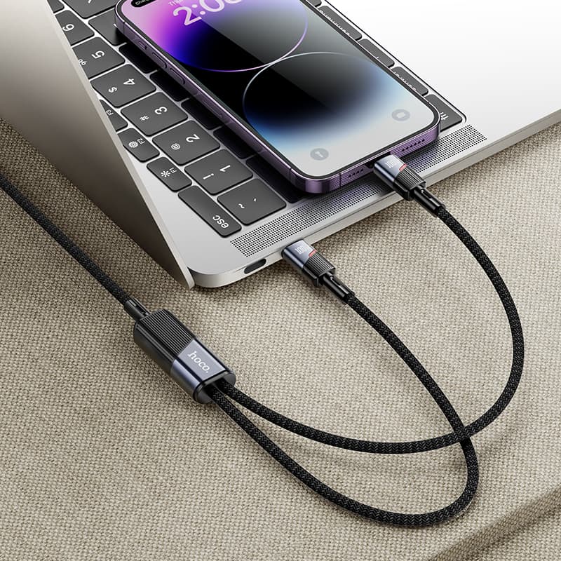 Кабель для зарядки 2 в 1 Type-C to Type-C 100W / Type-C to Lightning PD 27W HOCO U139 1.2м черный Кабель для зарядки 2 в 1 Type-C to Type-C 100W / Type-C to Lightning PD 27W HOCO U139 1.2м черный