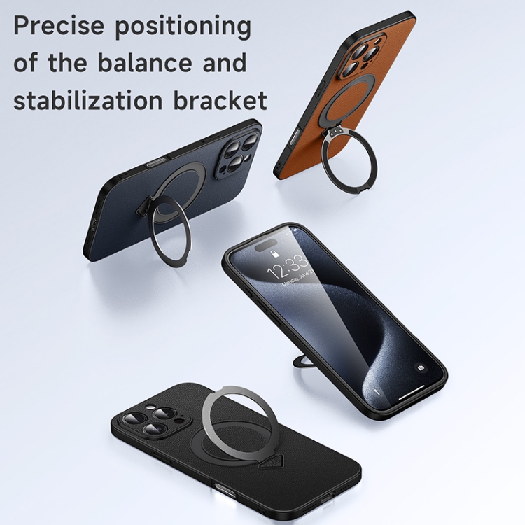 фото Чехол накладка для iphone 15 Pro Max (6.7) SULADA Greenstraw натуральная кожа черный с магнитом для magsafe и кольцом-держателем