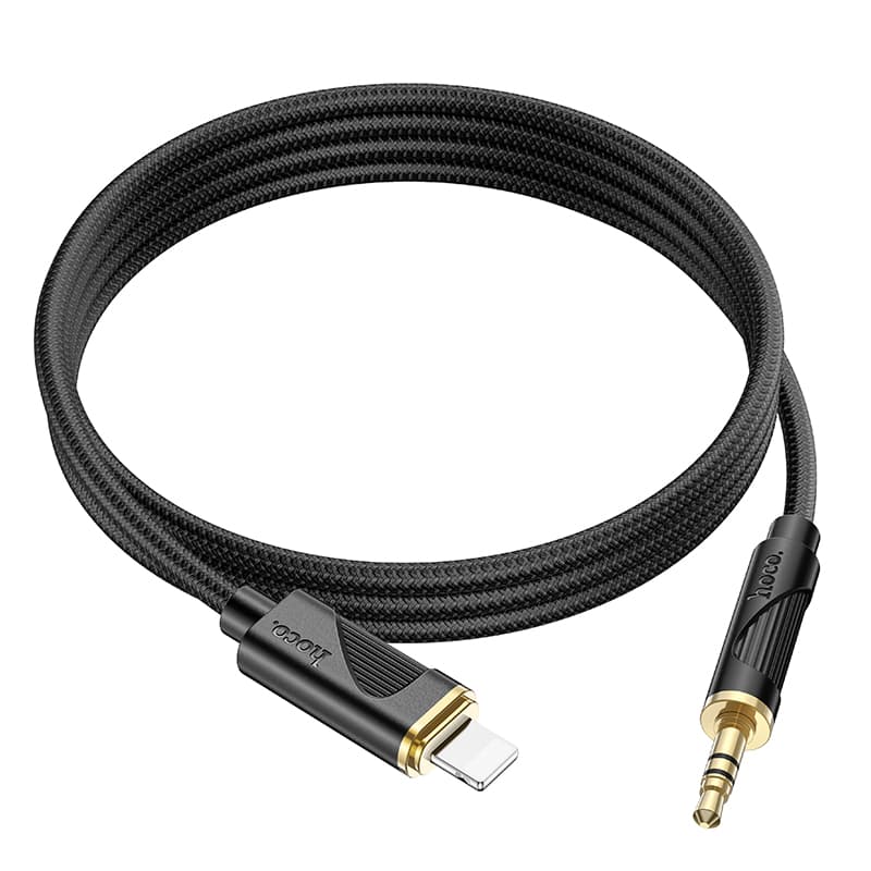 Кабель Aux Jack 3.5 - Lightning 8 pin HOCO UPA30 1м плетеный черный Кабель Aux Jack 3.5 - Lightning 8 pin HOCO UPA30 1м плетеный черный