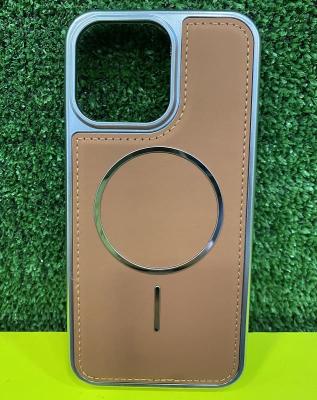 Чехол накладка для iphone 17 (6.3) силикон+пластик с магнитом для magsafe экокожа коричневая бампер металлик
