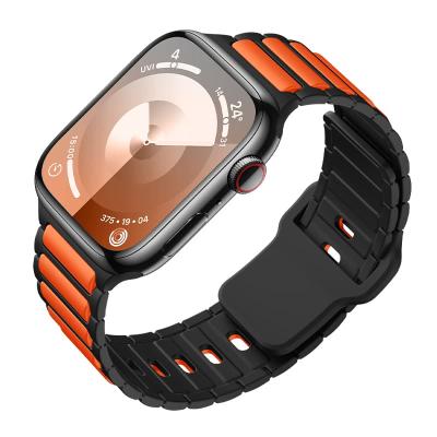 Ремешок для Apple Watch 42/44/45/49mm HOCO WA31 Flexible series two-color силикон черно-оранжевый (black with orange)