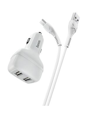 Автомобильное зарядное устройство + кабель Micro USB HOCO Z36 2USB 2.4A  белый