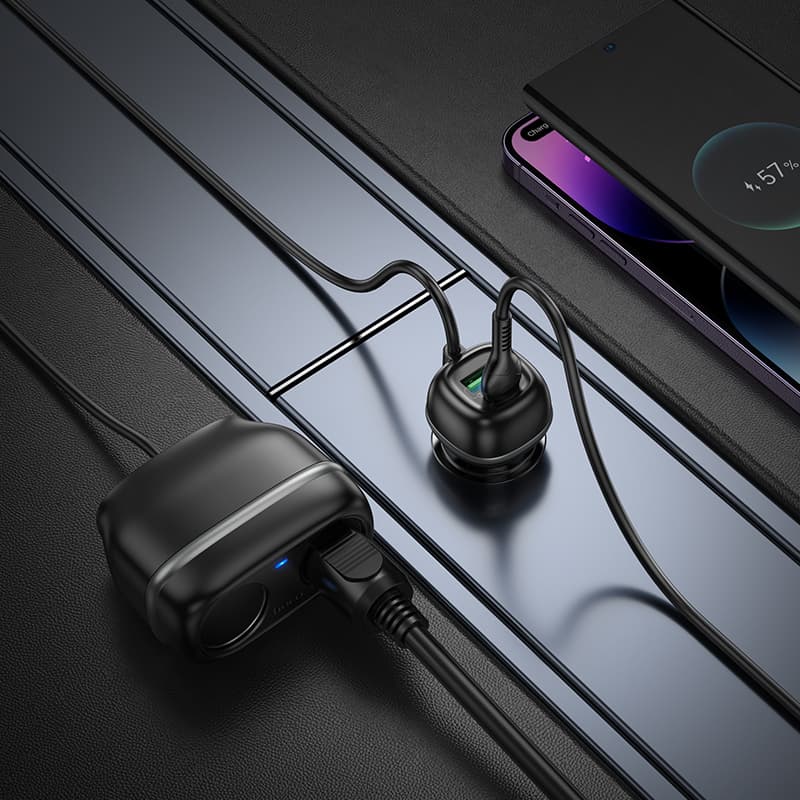 Изображение Разветвитель HOCO Z59 2 прикуривателя + PD 30W + USB QC3.0 75см черный сайта akstel.ru фото Разветвитель HOCO Z59 2 прикуривателя + PD 30W + USB QC3.0 75см черный