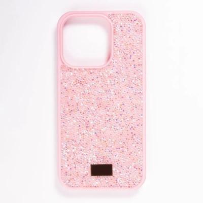 Чехол накладка для iphone 16 Pro (6.3) силикон+пластик стразы розовая