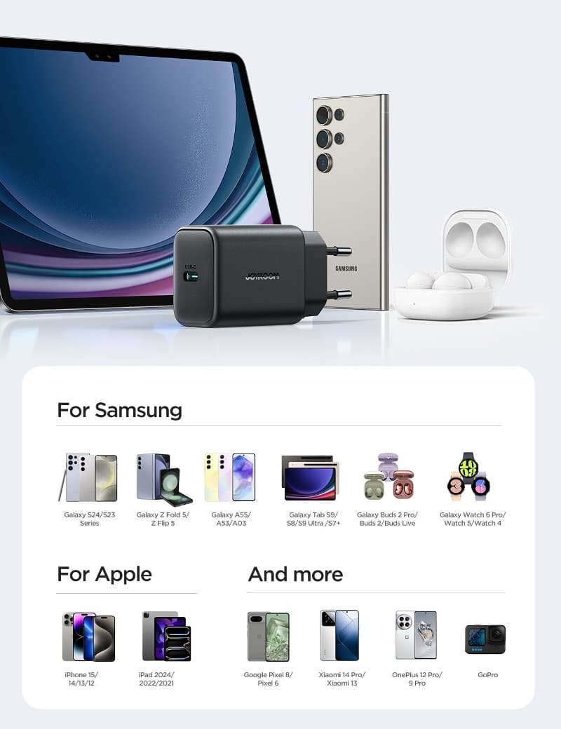 Изображение Сетевое зарядное устройство + кабель Type-C to Type-C Joyroom JR-TCF23EU PD25W Type-C USB-C черный фото Сетевое зарядное устройство + кабель Type-C to Type-C Joyroom JR-TCF23EU PD25W Type-C USB-C черный