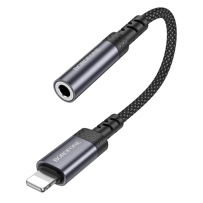 Аудио адаптер переходник для наушников iphone с Lightning на Jack 3.5 Borofone BV24 15см серый металл Аудио адаптер переходник для наушников iphone с Lightning на Jack 3.5 Borofone BV24 15см серый металл