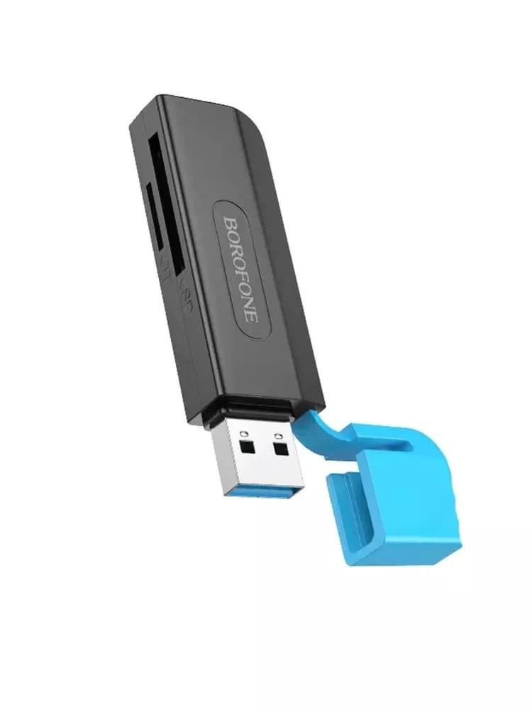 Картридер Borofone DH9 2 в 1 USB 3.0 на SD+TF3.0 черный с синим колпачком Картридер Borofone DH9 2 в 1 USB 3.0 на SD+TF3.0 черный с синим колпачком