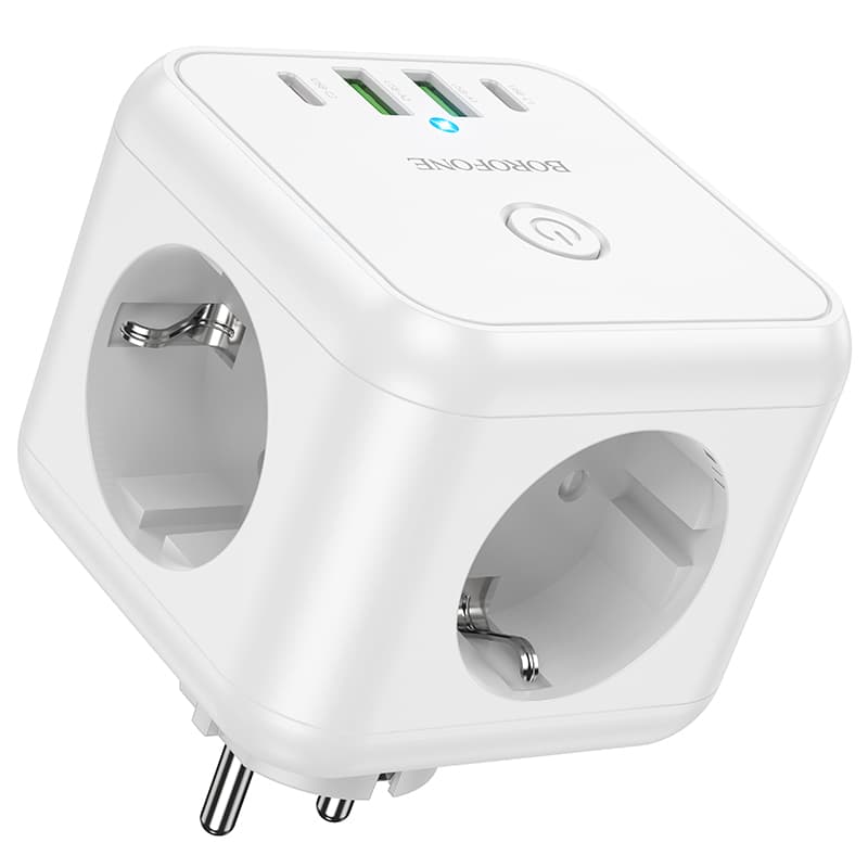 Сетевой фильтр Borofone BAC11 3 гнезда + 2 Type-C USB-C PD 40W + 2USB QC3.0 2500W белый Сетевой фильтр Borofone BAC11 3 гнезда + 2 Type-C USB-C PD 40W + 2USB QC3.0 2500W белый