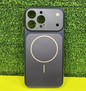 Чехол накладка для iphone 16 Pro (6.3) пластик с магнитом для magsafe и защитой линз имитация iphone 17 серии темно-синяя