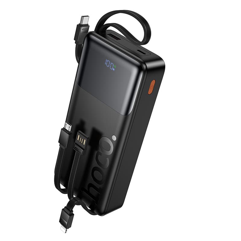 фото Внешний аккумулятор повербанк Power bank HOCO J156 10000mAh PD 20W + 22.5W + QC3.0 с 4 встроенными кабелями и дисплеем черный