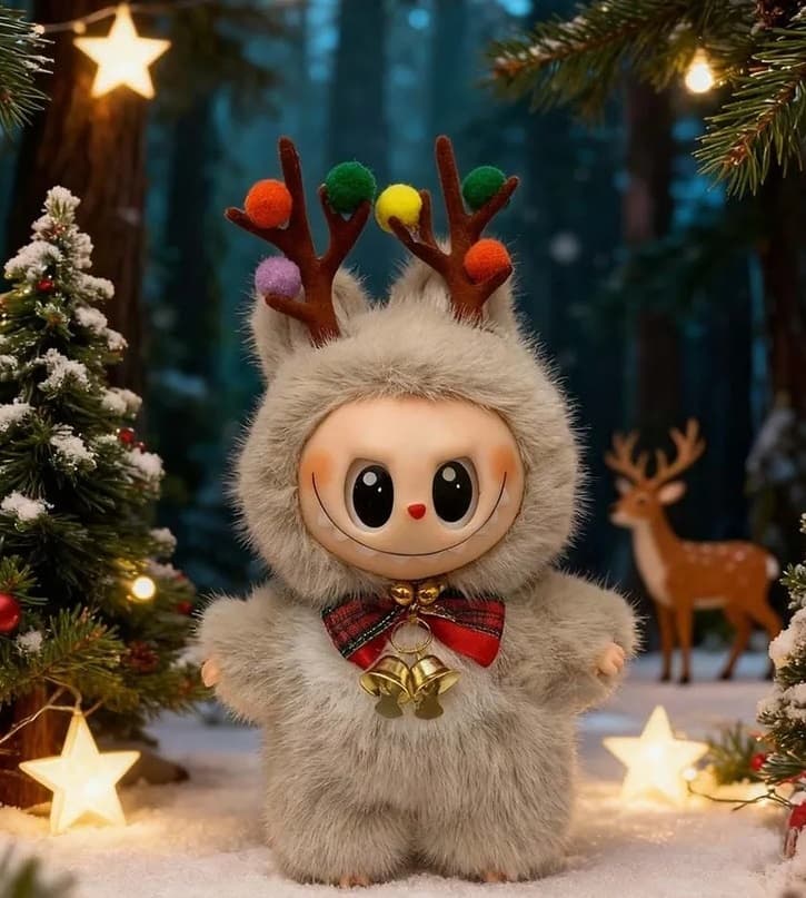 Мягкая игрушка лабу новогодняя с рожками 21см