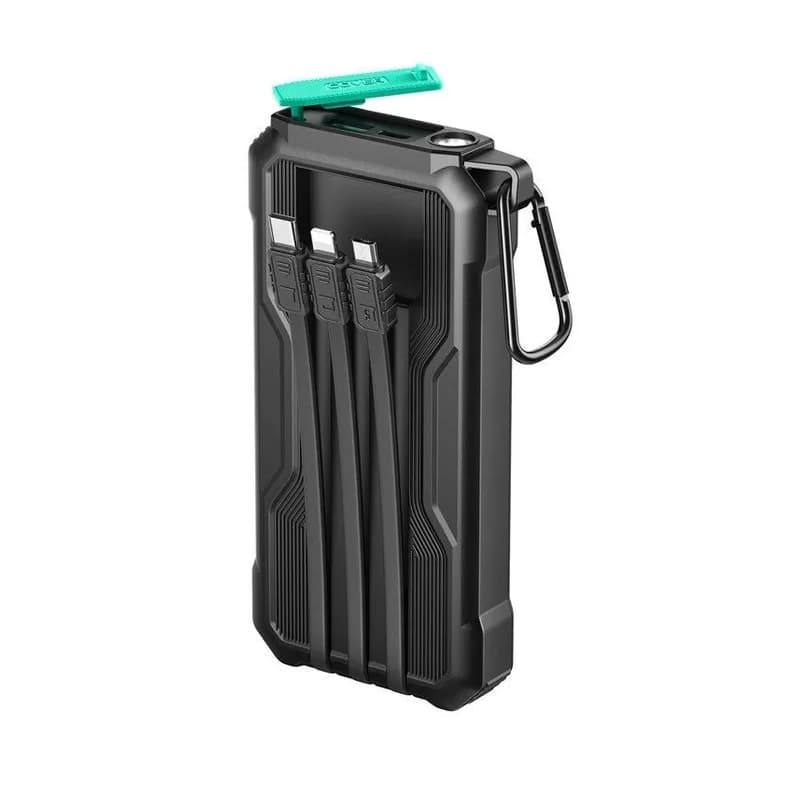 фото Внешний аккумулятор повербанк Power bank Joyroom JR-L016 10000mAh 2.4A с встроенными кабелями 3в1 и фонариком черный