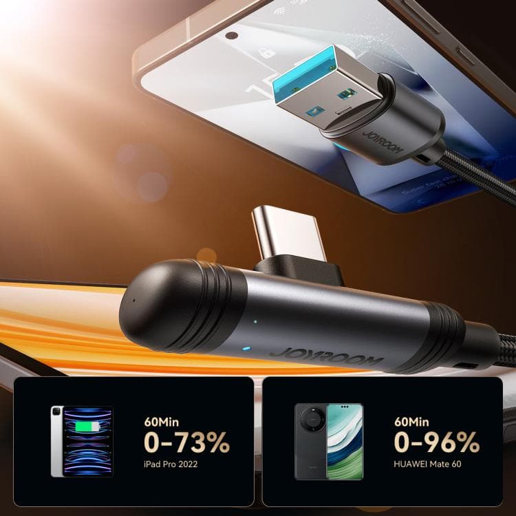 Кабель для зарядки Type-C USB Joyroom S-A56 угол 90 1.2м 3A черный