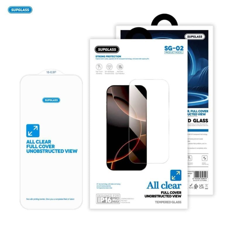 фото Защитное стекло для iphone 16 Pro/17/17 Pro 6.3 SupGlass SG-02 прозрачное полное покрытие