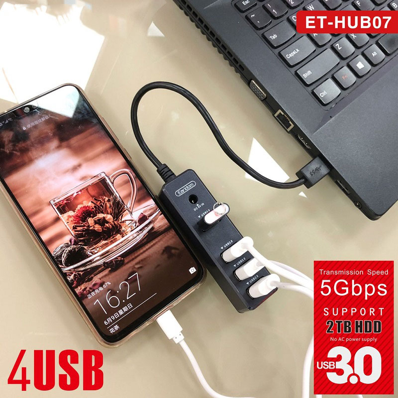 Разветвитель адаптер переходник USB HUB Хаб Ealdom ET-HUB07 4 порта USB 2.0x3+USB 3.0 черный