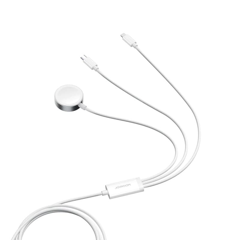 Магнитное зарядное устройство кабель для часов Apple Watch Joyroom S-IW008 3в1 Magnetic/USB-C/Lightning в USB-A 1.2м 3.5A белое