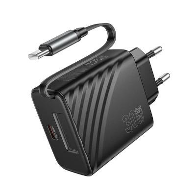 Сетевое зарядное устройство + выдвижной кабель Type-C HOCO N58 PD 30W черный