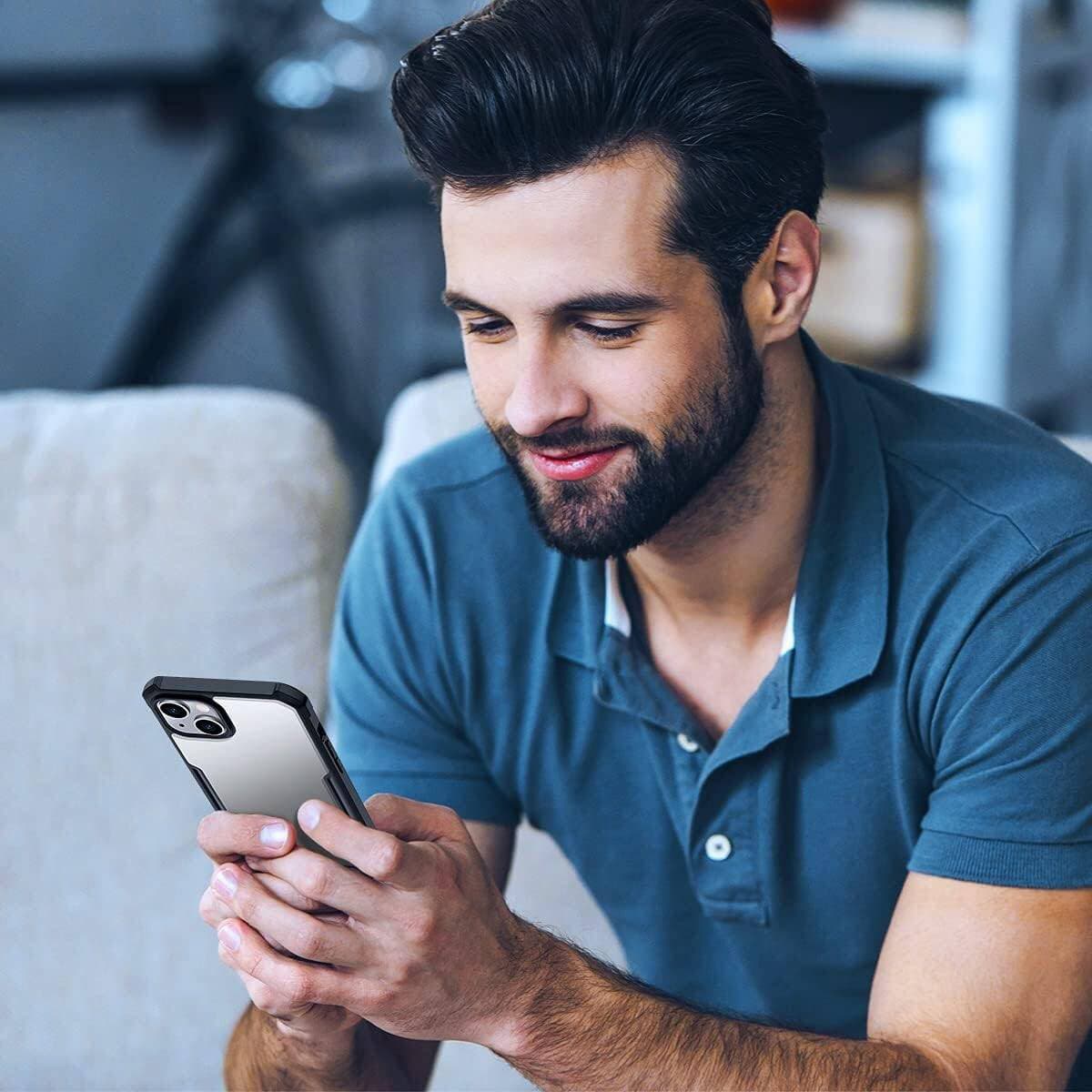 фото Чехол накладка для iphone 16 Pro Max (6.9) силикон+пластик с защитой камеры прозрачная с черным бампером и защищенными углами