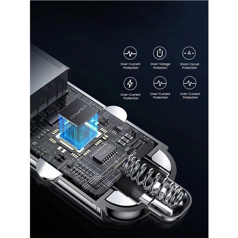Изображение Автомобильное зарядное устройство Awei C-827 2USB 2,4A черное фото Автомобильное зарядное устройство Awei C-827 2USB 2,4A черное
