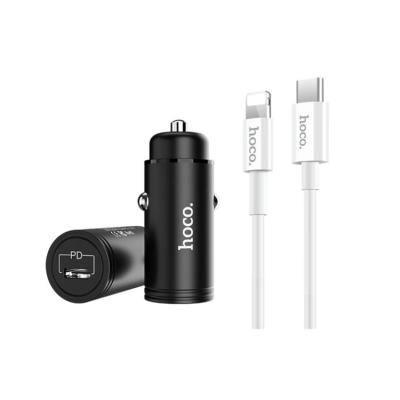Автомобильное зарядное устройство + кабель Type-C to iphone lightning 8 pin HOCO Z19 PD QC 2.0/3.0 черно-белый