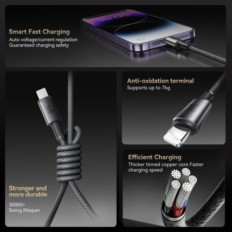 Кабель для зарядки iP Lightning to Type-C Joyroom S-A50 PD 30W 1.2м с магнитным самоклеющимся держателем в оплетке темно-серый Кабель для зарядки iP Lightning to Type-C Joyroom S-A50 PD 30W 1.2м с магнитным самоклеющимся держателем в оплетке темно-серый