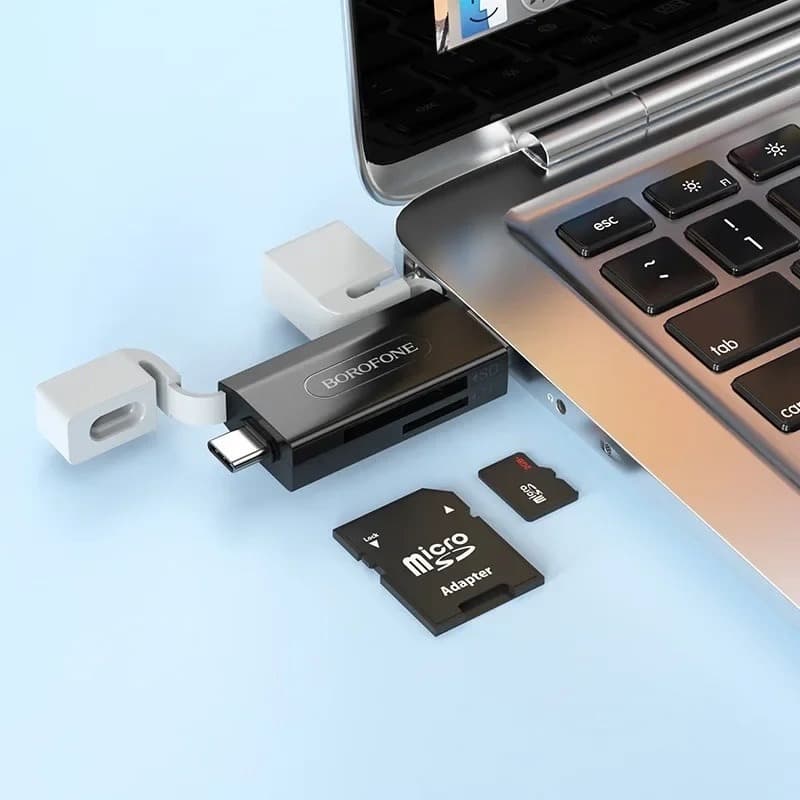 Картридер Borofone DH9 2 в 1 USB 2.0/Type-C USB на SD+TF2.0 черный с серым колпачком