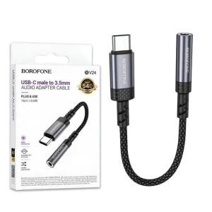Аудио адаптер переходник для наушников с Type-C USB на Jack 3.5 Borofone BV24 15см серый метал